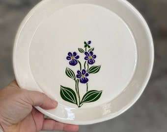 Violet Floral Dessert Plate