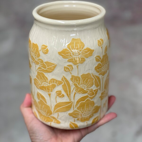 Large Golden Poppies Vase