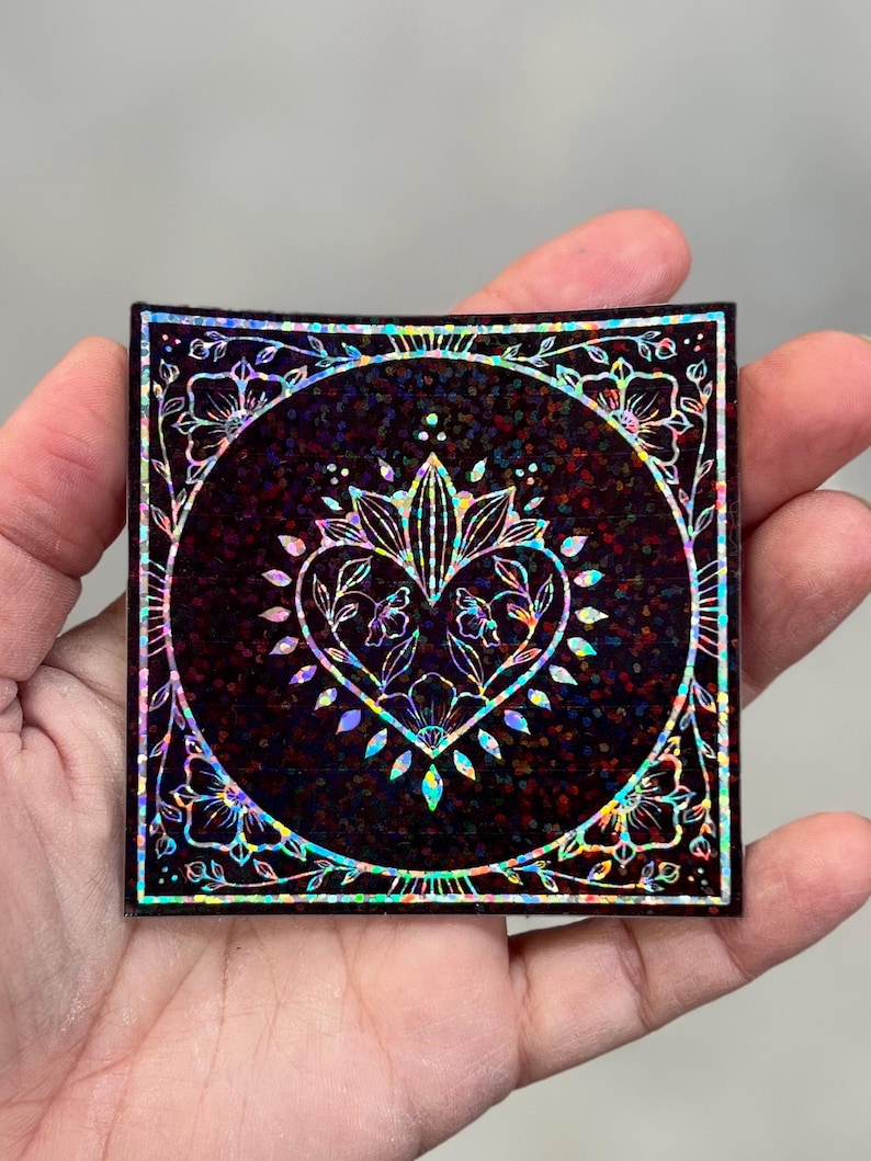 Floral Heart Glitter Sticker - Etsy