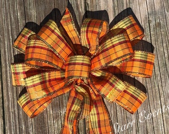 Rustic fall decorations. Plaid bows Rustic fall decor Rustic fall bows Rustic fall ribbon. Fall wreath bow. Fall wreath decor. Halloween bow