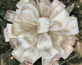 christmas tree topper christmas tree bows christmas decorations ivory and gold christmas bow elegant christmas tree bows christmas decor - Gold Christmas Decorations christmas tree topper christmas tree bows christmas decorations ivory and gold christmas bow elegant christmas tree bows christmas decor - Gold Christmas Decorations