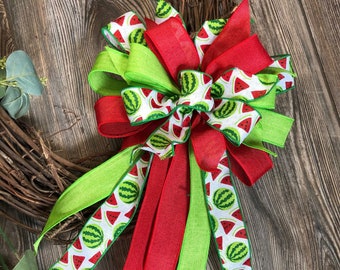 Watermelon decor. Watermelon Wreath bow. Watermelon decorations. Summer wreath bow. Bows for wreaths. Red and green bow. Summer bows.