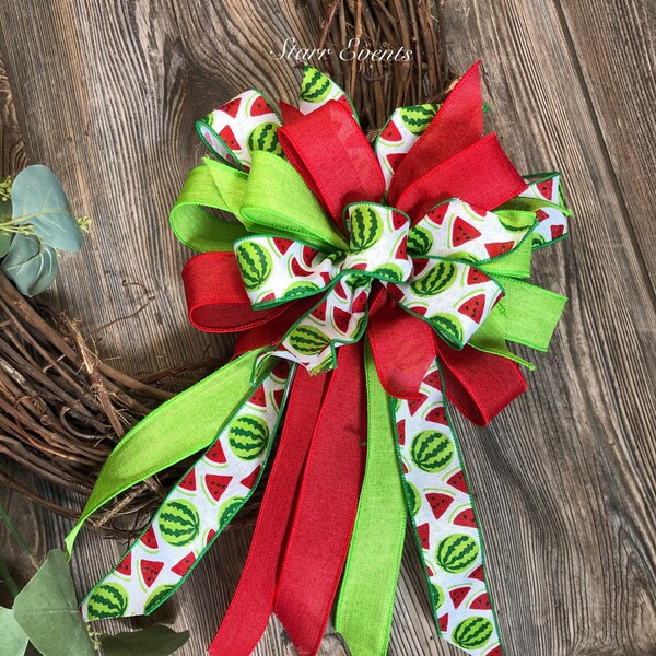 Watermelon decor. Watermelon Wreath bow. Watermelon decorations. Summer wreath bow. Bows for wreaths. Red and green bow. Summer bows.