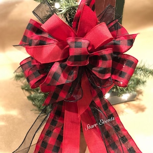 Buffalo Plaid bow. Rustic Christmas decor. Red and Black plaid bow. Rustic Christmas bow Rustic Christmas ribbon Primitive Christmas bow.