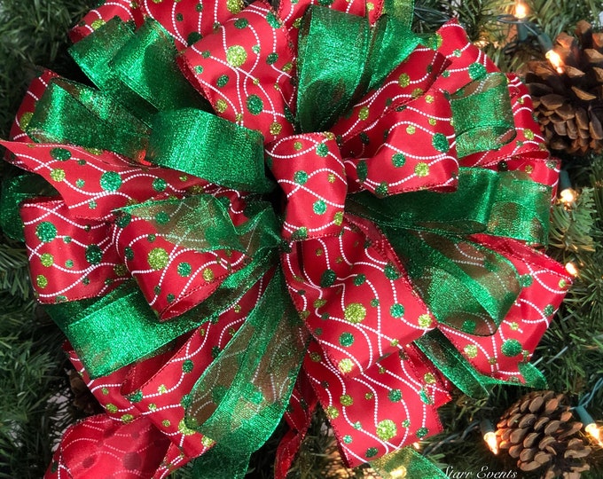 Red and Green Christmas Tree Toppers. Christmas Tree Bows. Red Etsy