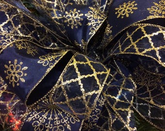 navy blue and gold christmas tree topper 6 ft streamers snowflake bow christmas tree bows christmas decoration christmas bow with snowflakes - Navy And Gold Christmas Decorations navy blue and gold christmas tree topper 6 ft streamers snowflake bow christmas tree bows christmas decoration christmas bow with snowflakes - Navy And Gold Christmas Decorations