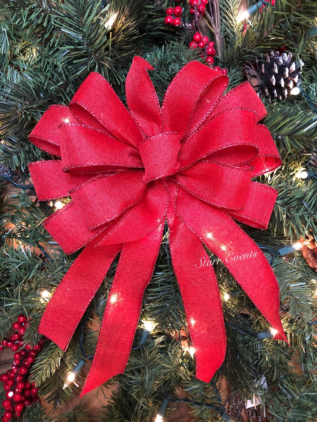 Red Christmas Bows. Christmas Wreath Bows. Rustic Christmas Decorations