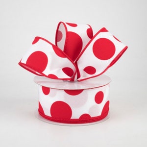 White with red polka dots ribbon by the roll. 10 yards 1.5&quot;wide. Valentine&#39;s day ribbon by the roll. White and red ribbon Red & white ribbon