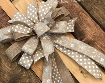 Spring Wreath bow. Faux burlap Dandelion Spring wreath bows for wreaths. Rustic Spring bows. Spring bows with dandelions Lantern bows .