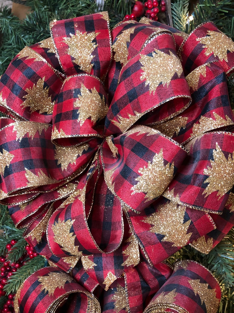 Christmas Tree Topper Buffalo Plaid Christmas Tree Bow Red and Etsy