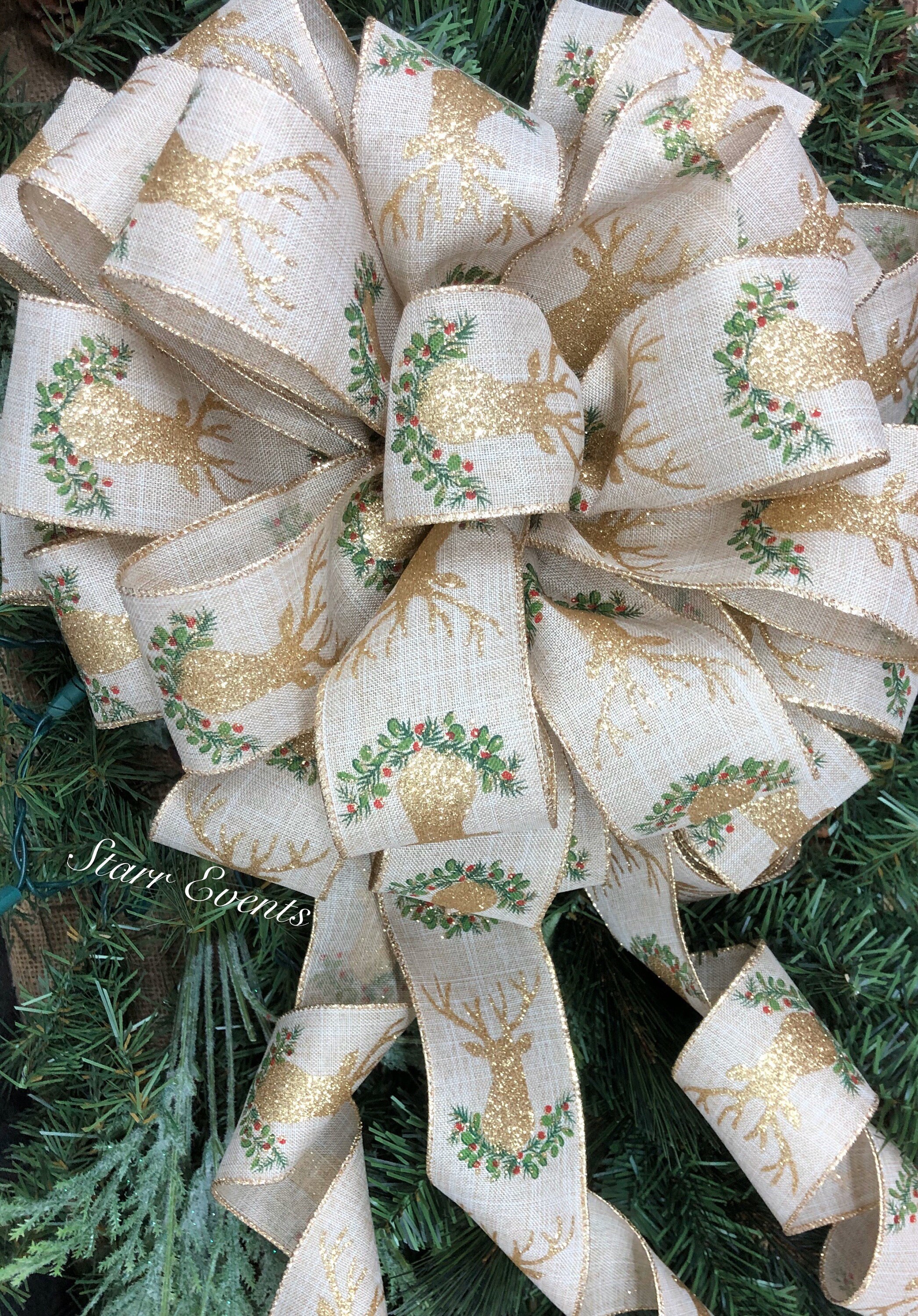 Rustic Christmas tree topper. Rustic Deer Christmas tree bows | Etsy