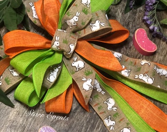 Easter Bows for wreaths Rustic Easter decor Faux burlap Easter Wreath bow Easter decorations Easter bunny bow Spring bows. Spring wreath bow