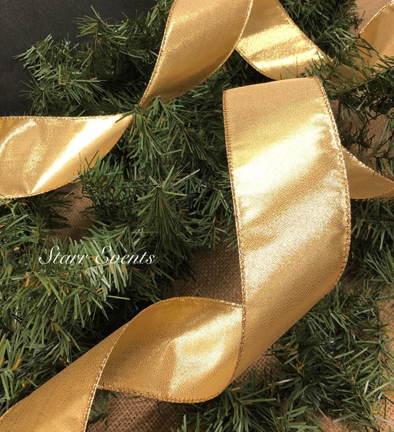 Gold Christmas ribbon by the yard Christmas decor 5 yard ribbon 2.5 gold ribbon Christmas wreath ribbon Gold Christmas decorations
