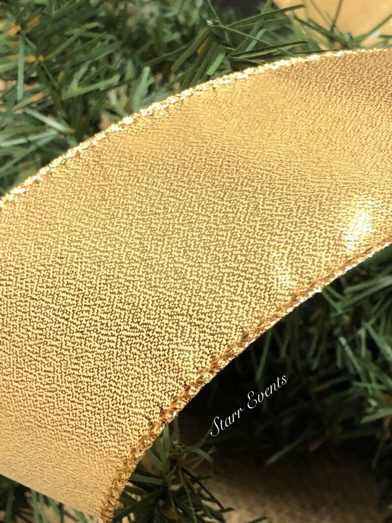 Gold Christmas ribbon by the yard Christmas decor 5 yard ribbon 2.5 gold ribbon Christmas wreath ribbon Gold Christmas decorations