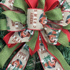Farmhouse Bow Rustic Christmas Decor Rustic Christmas Ribbon Vintage ...