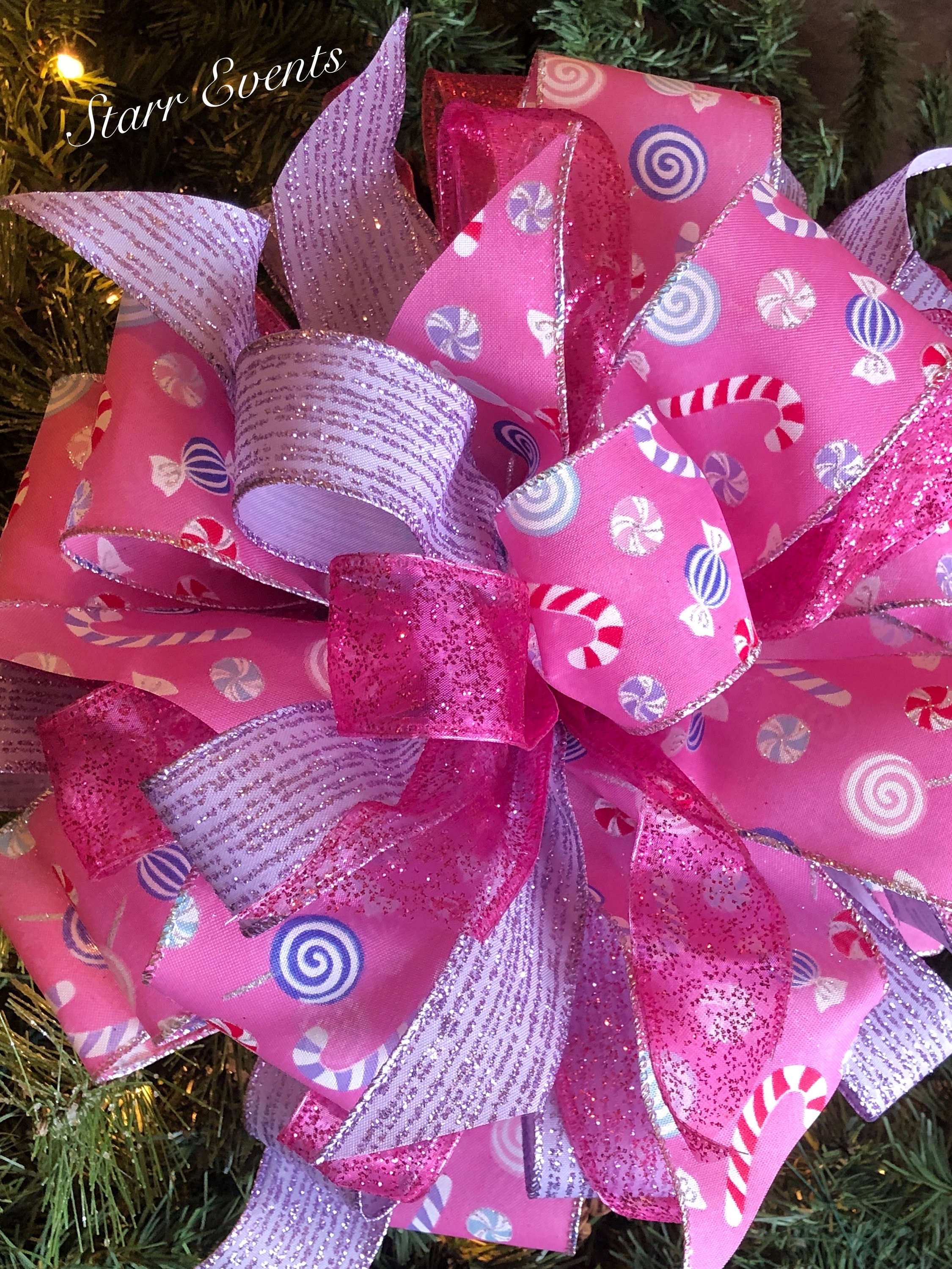 Pink Candy Christmas Tree Topper Pink Christmas Tree Bow. Pink ...