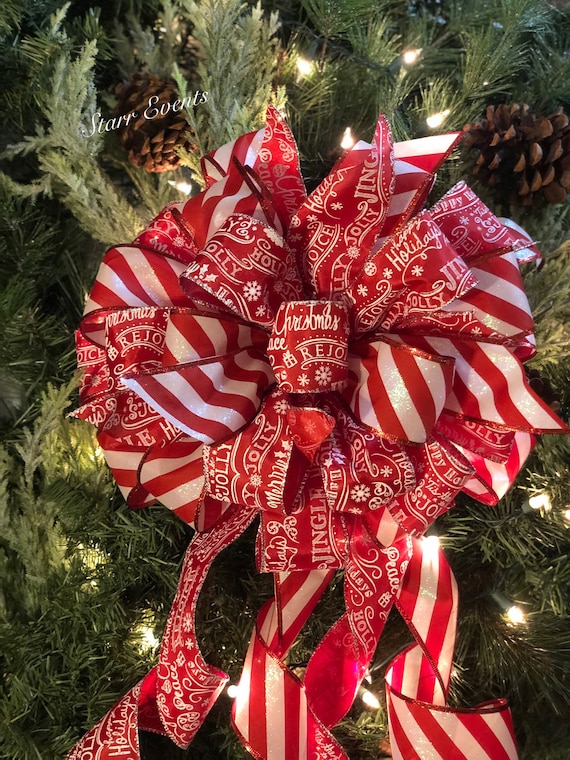 Christmas Decorations. Christmas Wreath Bows. Christmas Ribbon Christmas  Decor. Candy Cane Decor Christmas Bow Red and White Christmas Bow. 