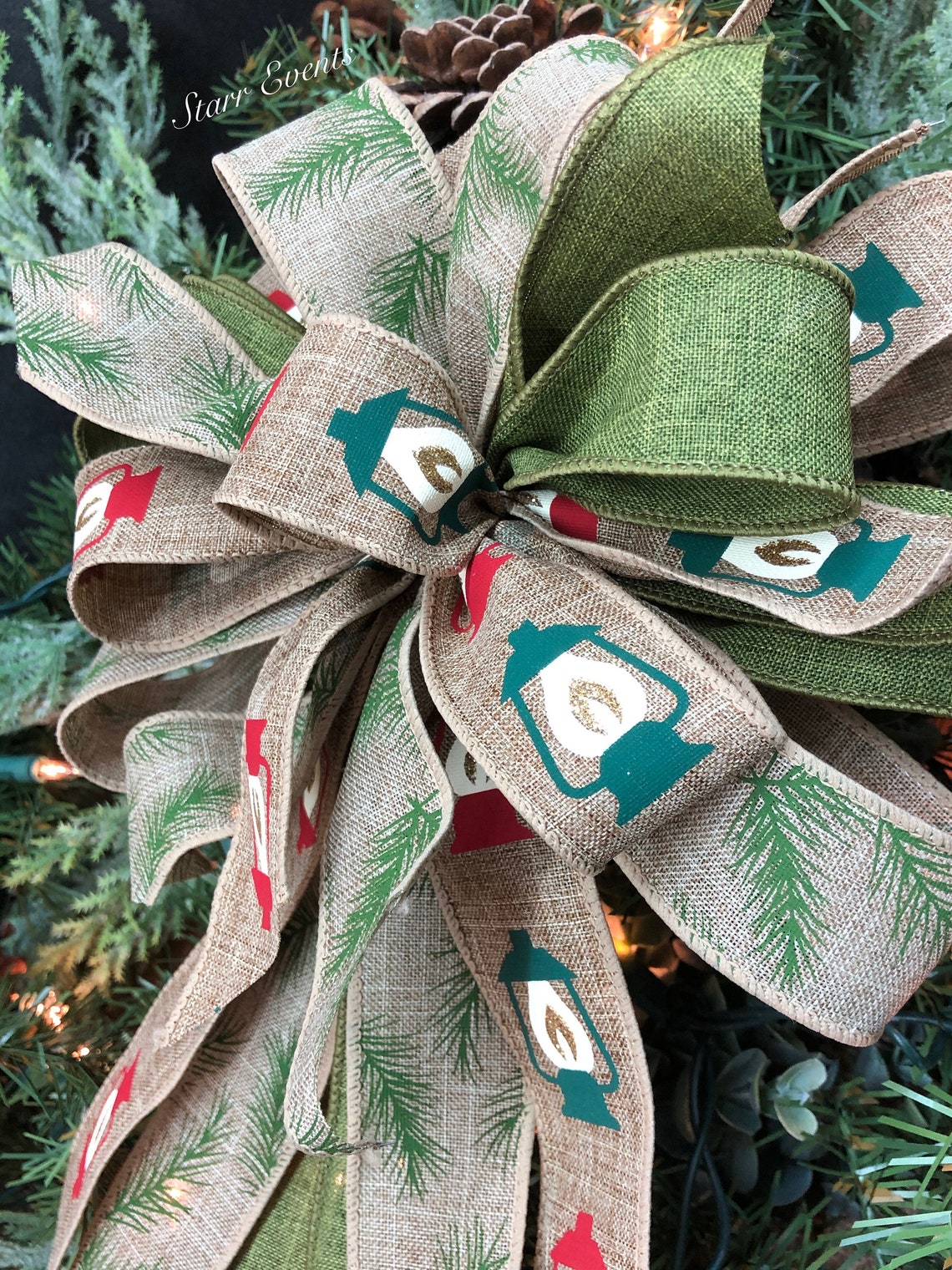 Christmas Wreath Bows Christmas Decorations Bows With Lanterns Etsy