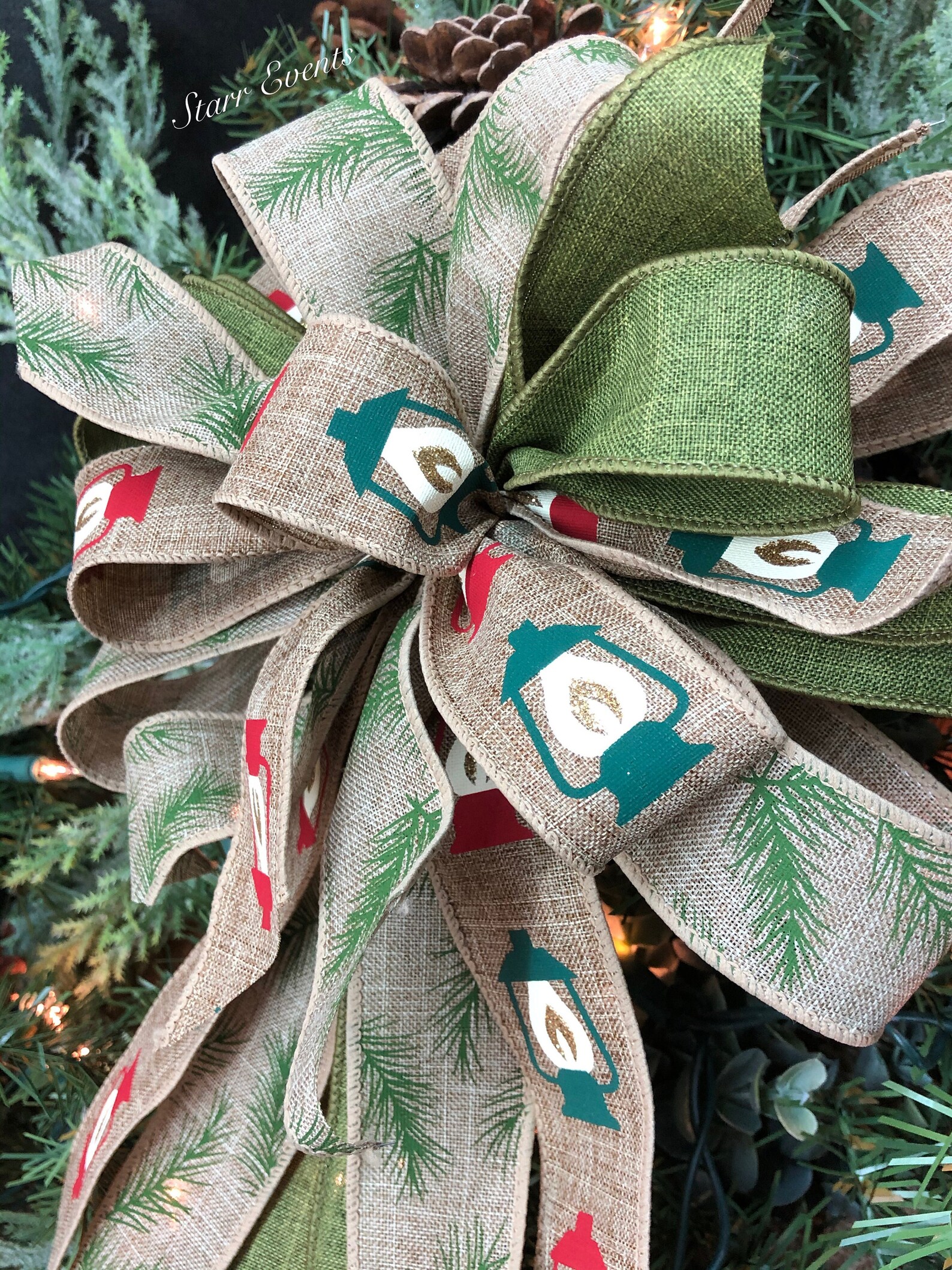 Christmas Wreath Bows Christmas Decorations Bows With Lanterns Etsy