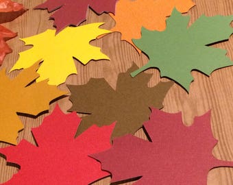 Fall leaf die cuts. Set of 12 Fall leaves Fall decor Thanksgiving place cards.  Fall diecuts. Maple leaf cut outs Bulletin board supplies.