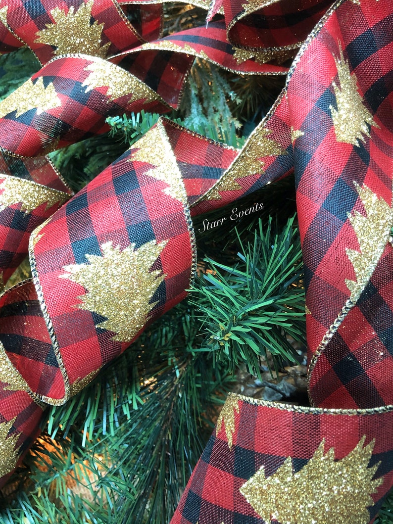 Christmas Tree Topper Buffalo Plaid Christmas Tree Bow Red and Etsy
