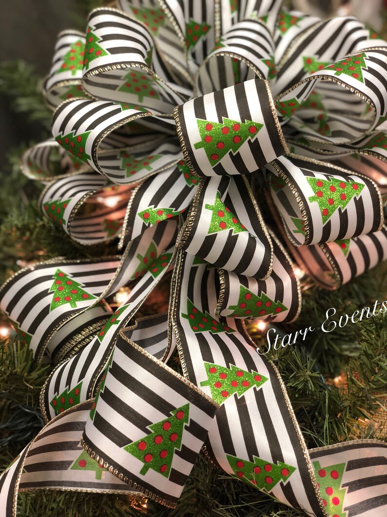 Black and White Striped Christmas Tree Topper Christmas Tree Etsy