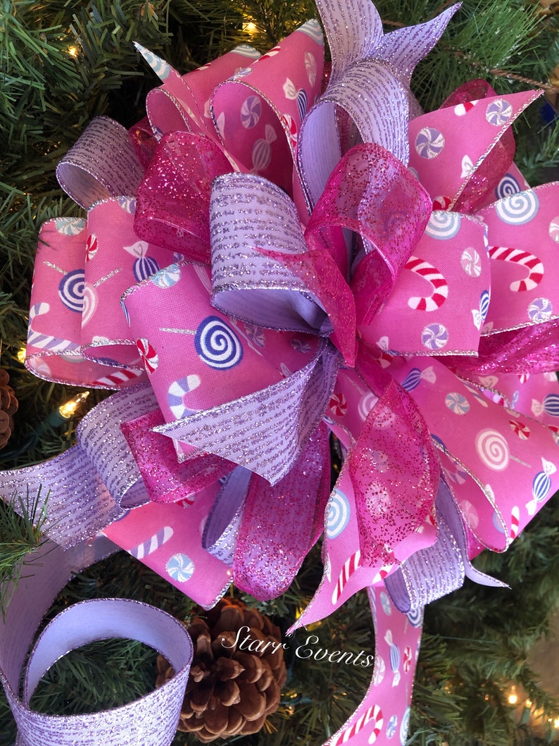 Pink Candy Christmas Tree Topper Pink Christmas Tree Bow. Pink ...