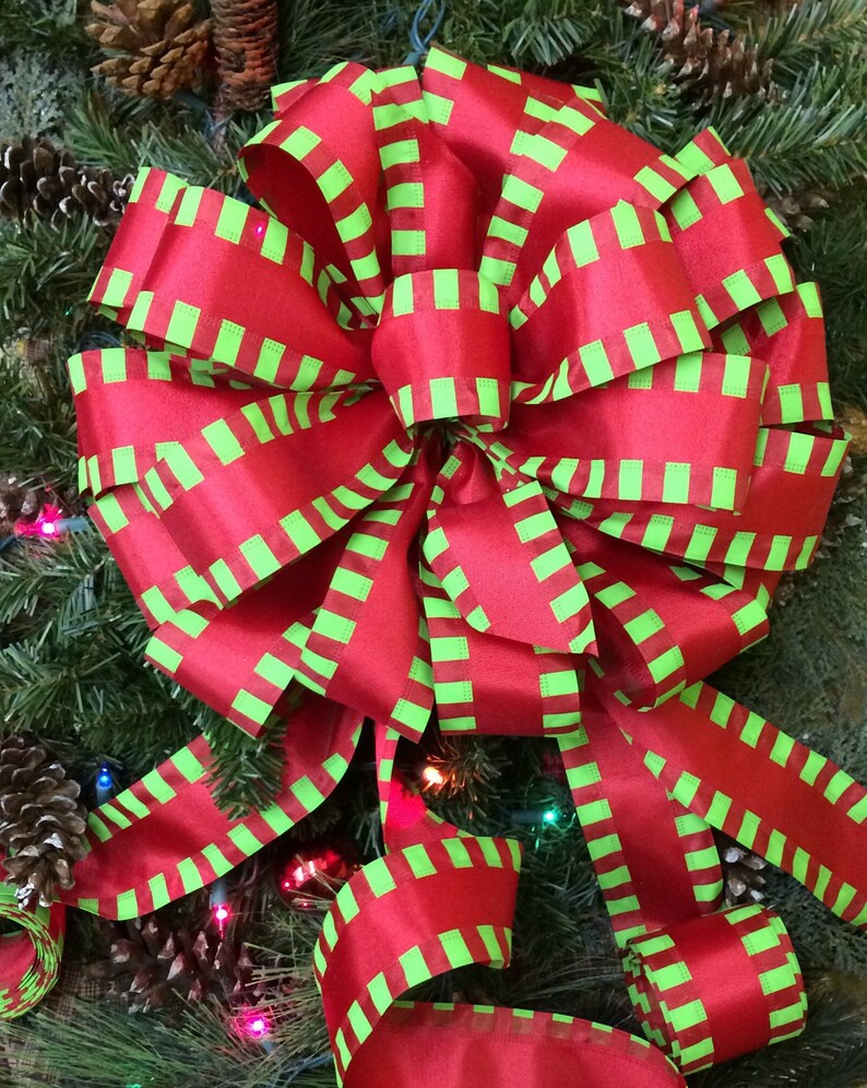 Red and green Christmas tree topper. Christmas bows with 4 Etsy