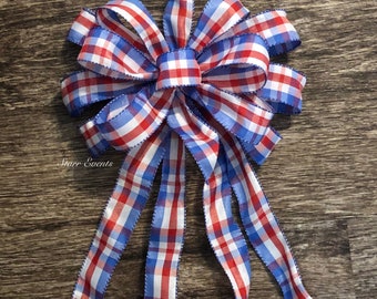 Fouth of July Wreath bow. Red white and blue plaid Patriotic bows. Americana Bows for July 4th Fourth of July decor Patriotic decor