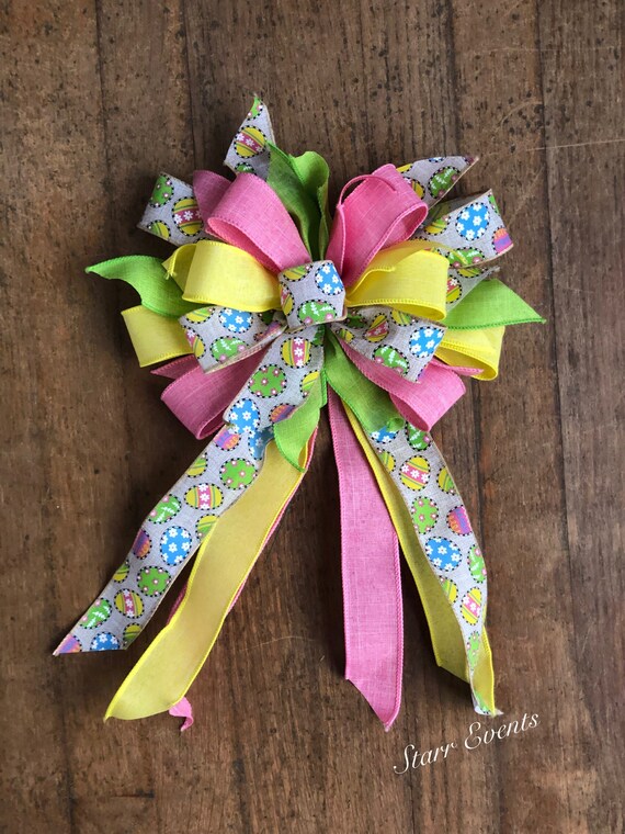 Spring Bows - Easter Bows - Wired Easter Bunnies & Eggs Lavender Bow 10