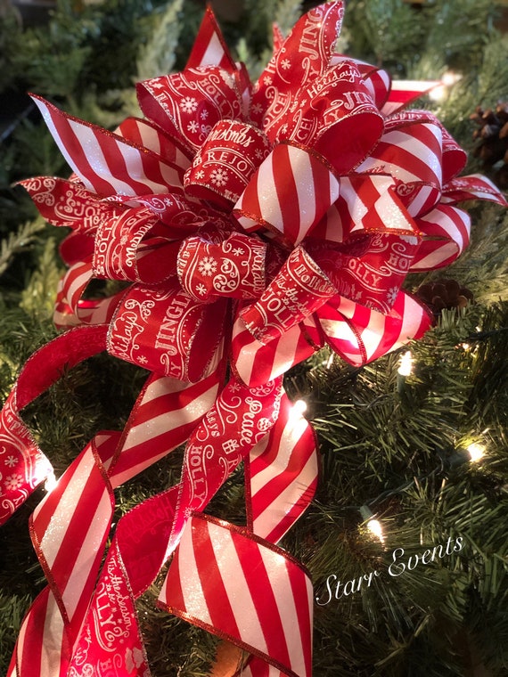 Christmas Tree Topper. Bows Candy Cane Topper Red & White Striped Bow  Peppermint Ribbon - Yahoo Shopping
