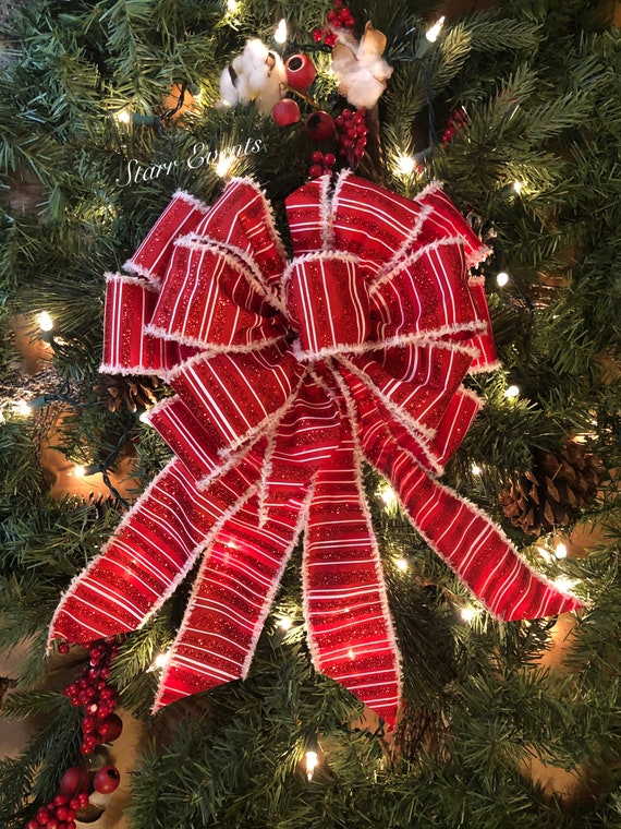 Christmas Decorations. Christmas Wreath Bows. Christmas Ribbon Christmas  Decor. Candy Cane Decor Christmas Bow Red and White Christmas Bow. 