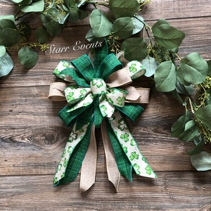 St Patricks day decor. St Patricks day decorations St Patricks day Wreath bow Green bows Clover decor Bows with clovers Irish decorations