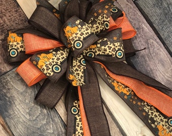 Fall Wreath bow. Fall decor. Rustic Fall decorations. Rustic fall bow. fall cheetah print bow. Cheetah farm truck bow. fall Farmhouse decor