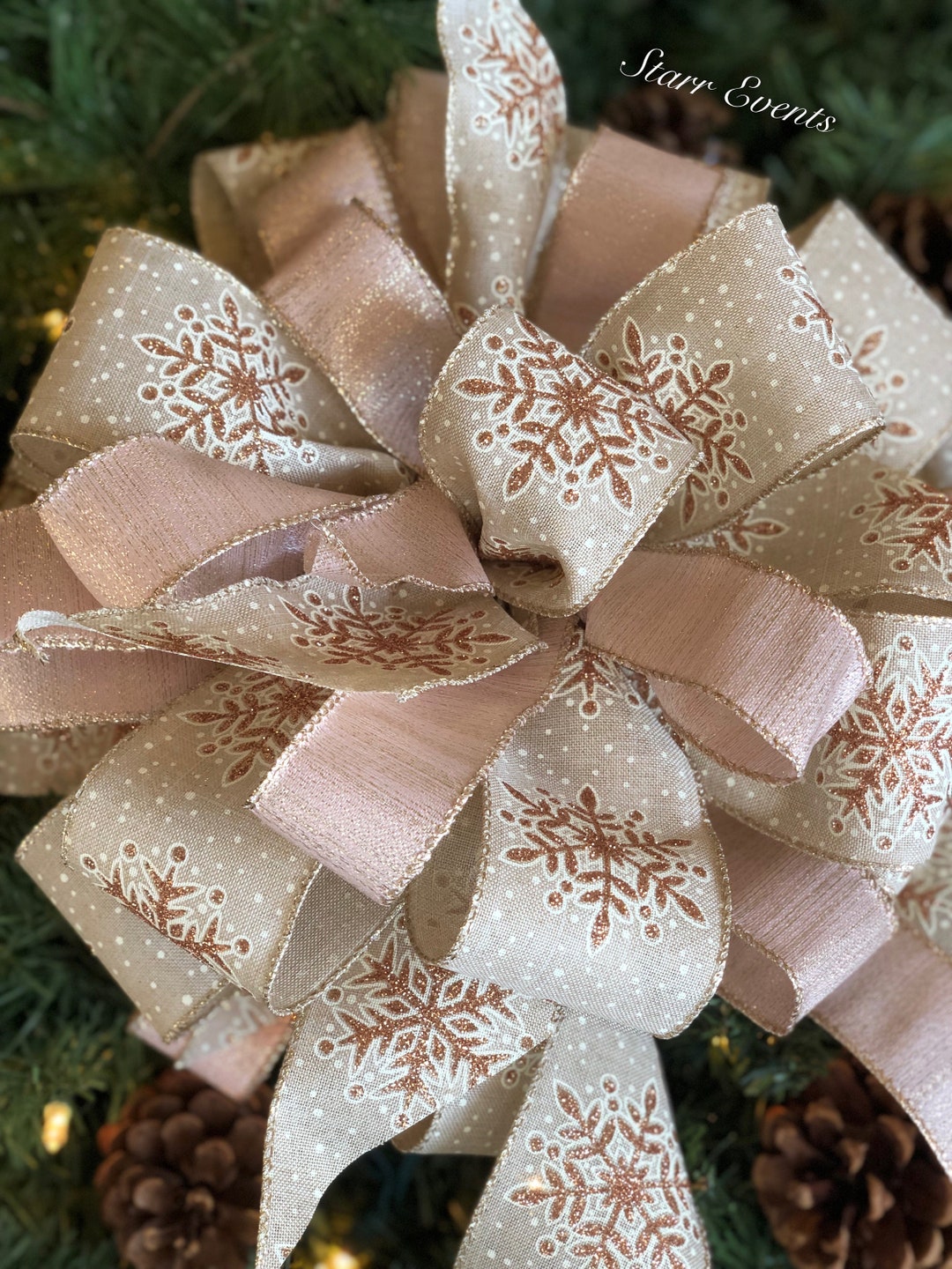 Rose Gold Christmas Tree Topper. Rose Gold and Gold Christmas Tree Bows