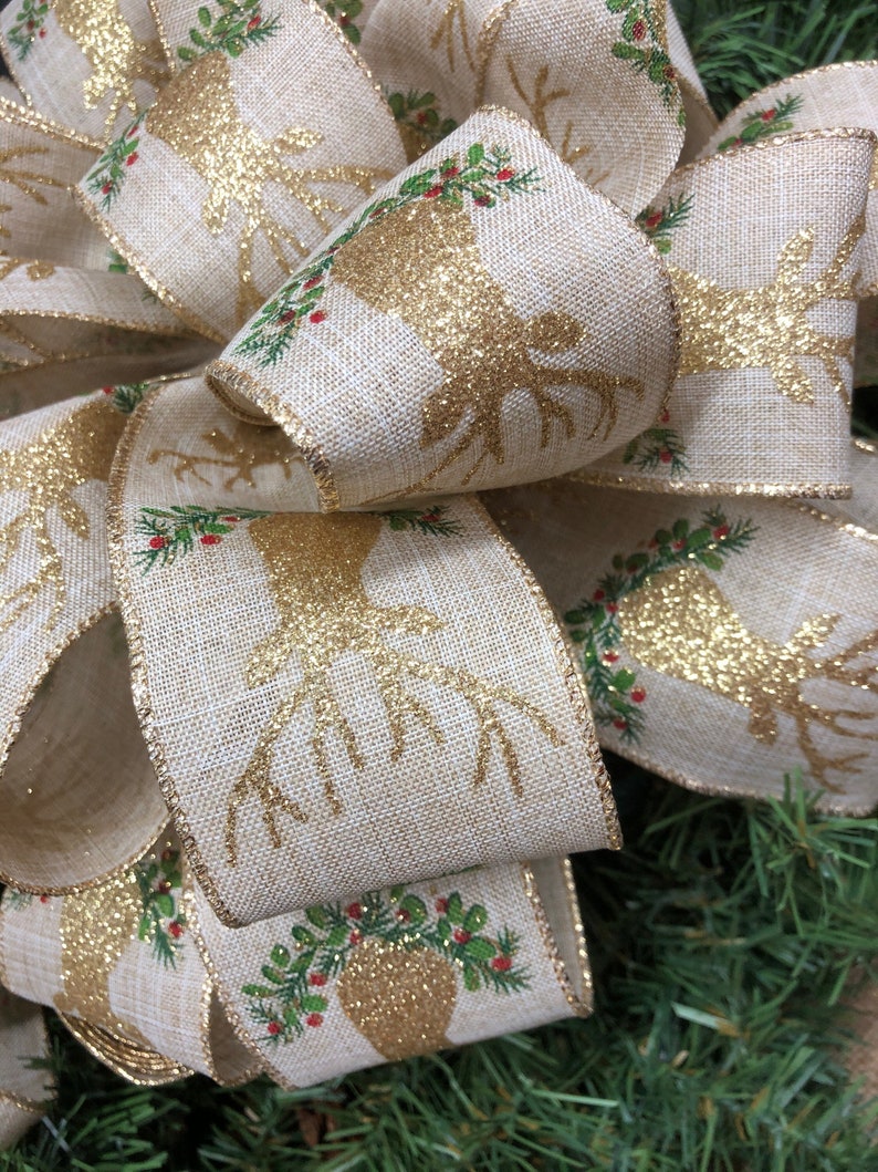 Rustic Christmas Tree Topper. Rustic Deer Christmas Tree Bows Etsy