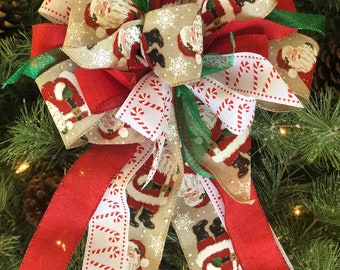 Rustic Christmas bow Santa Christmas Wreath bows. Rustic Christmas decorations. Santa Christmas decor. faux burlap Christmas ribbon