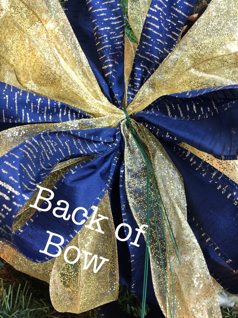 Navy Blue and Gold Christmas Tree Topper Christmas Tree Bows Etsy
