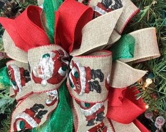 Rustic Christmas bow Santa Christmas Wreath bows. Rustic Christmas decorations. Santa Christmas decor. faux burlap Christmas ribbon