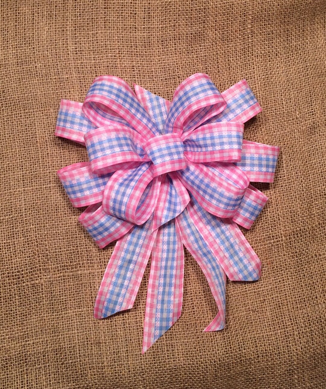 Wreath Bow. Pink and Blue Plaid Ribbon. New Baby Decor. Bows for a Baby ...