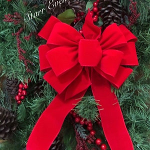 Christmas Tree Topper, Red Christmas Bow, Christmas Tree Bow, Christmas  Decorations, Red Velvet Ribbon 