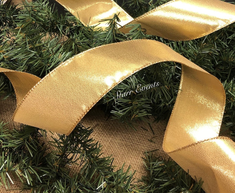Gold Christmas ribbon by the yard Christmas decor 5 yard ribbon 2.5 gold ribbon Christmas wreath ribbon Gold Christmas decorations