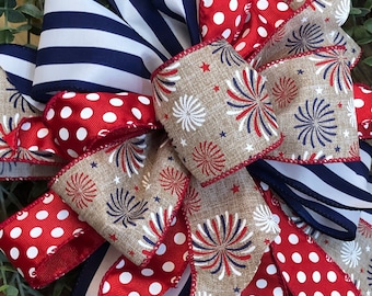 Fourth of July decor Wreath bows Patriotic bows Memorial day decor Rustic Americana Bows for July 4th Memorial day bows Patriotic decor