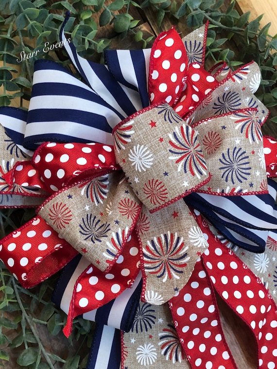 Fourth of July decor Wreath bows Patriotic bows Memorial day decor Rustic Americana Bows for July 4th Memorial day bows Patriotic decor