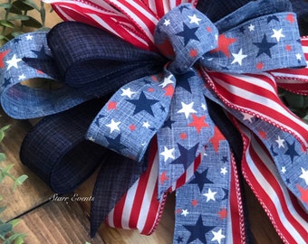 Fourth of July decor Wreath bow. Patriotic bows. Americana decor. Bows for July 4th Fourth of July bows. Rustic bows Patriotic decor