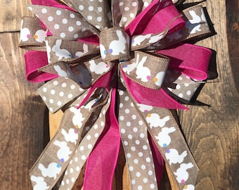 Easter Bows for wreaths. Rustic Easter decor Faux burlap Easter Wreath bow. Easter decorations. Rustic Easter Spring bows. Spring wreath bow