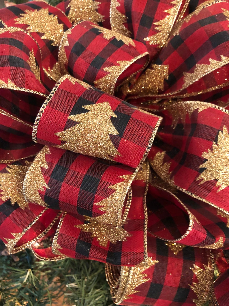 Christmas Tree Topper Buffalo Plaid Christmas Tree Bow Red and Etsy