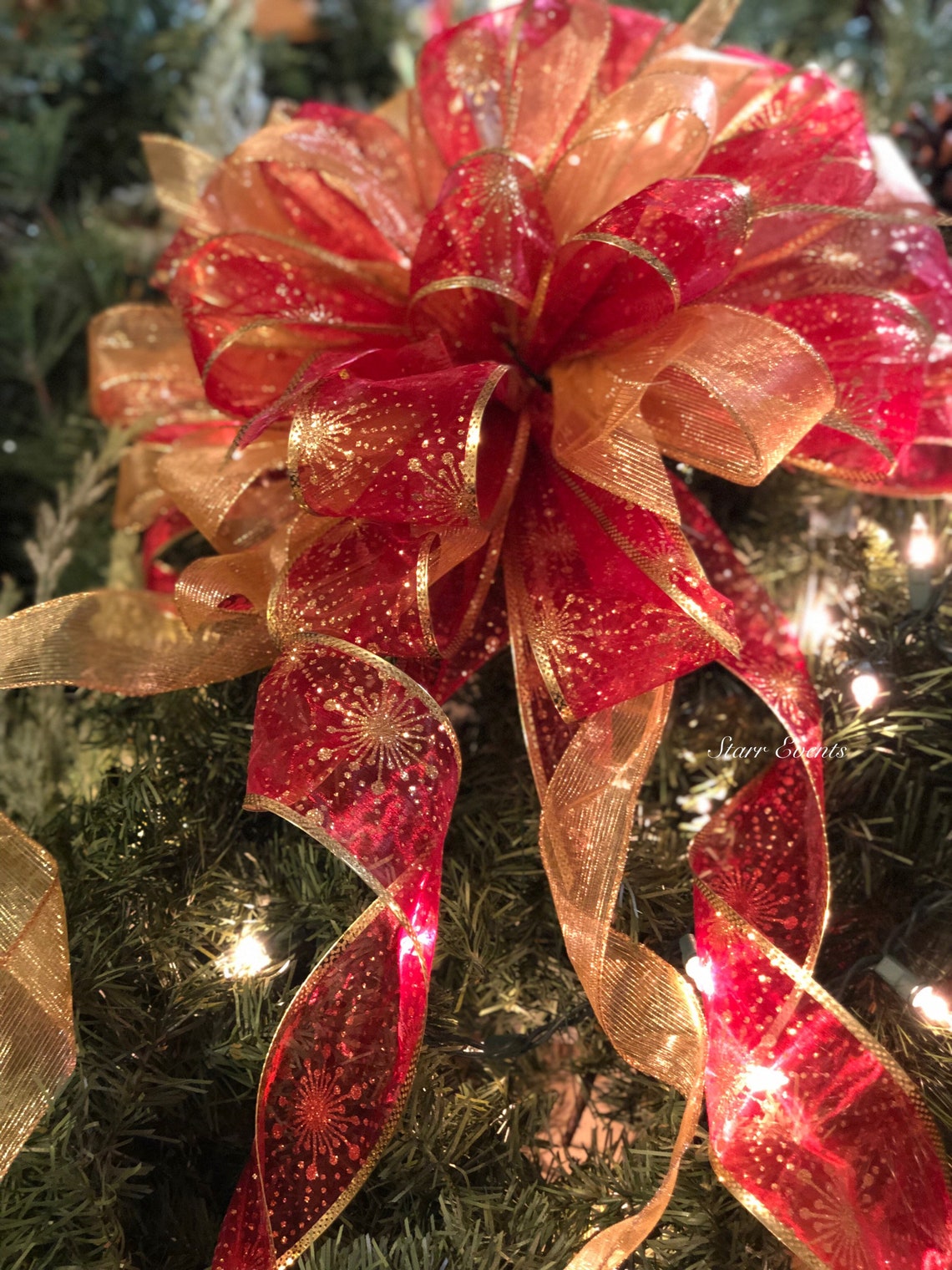 Red and Gold Christmas Tree Topper Christmas Tree Bows | Etsy