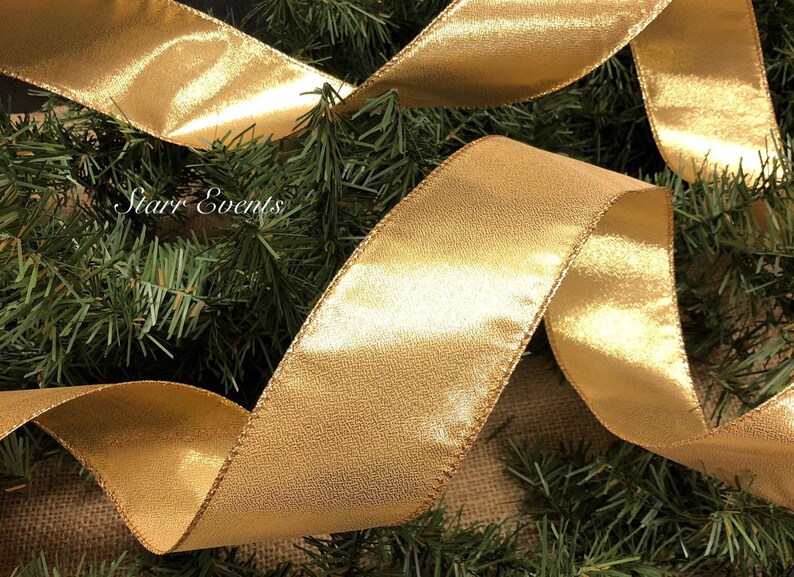 Gold Christmas ribbon by the yard Christmas decor 5 yard ribbon 2.5 gold ribbon Christmas wreath ribbon Gold Christmas decorations