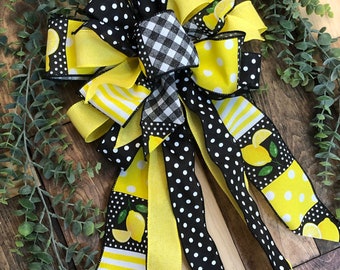 Lemon Wreath bow. Lemon decor. Bows for wreaths with lemons. Plaid Summer wreath bows. Spring wreath bows. Summer decor Spring decor